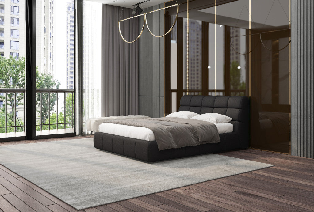 Dark Gray Tufted Linen Blend Upholstered Queen Bed Frame