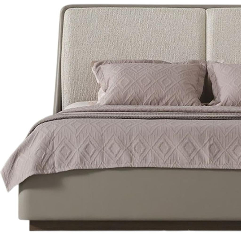 Gray And Cream Faux Leather Upholstered Queen Bed Frame