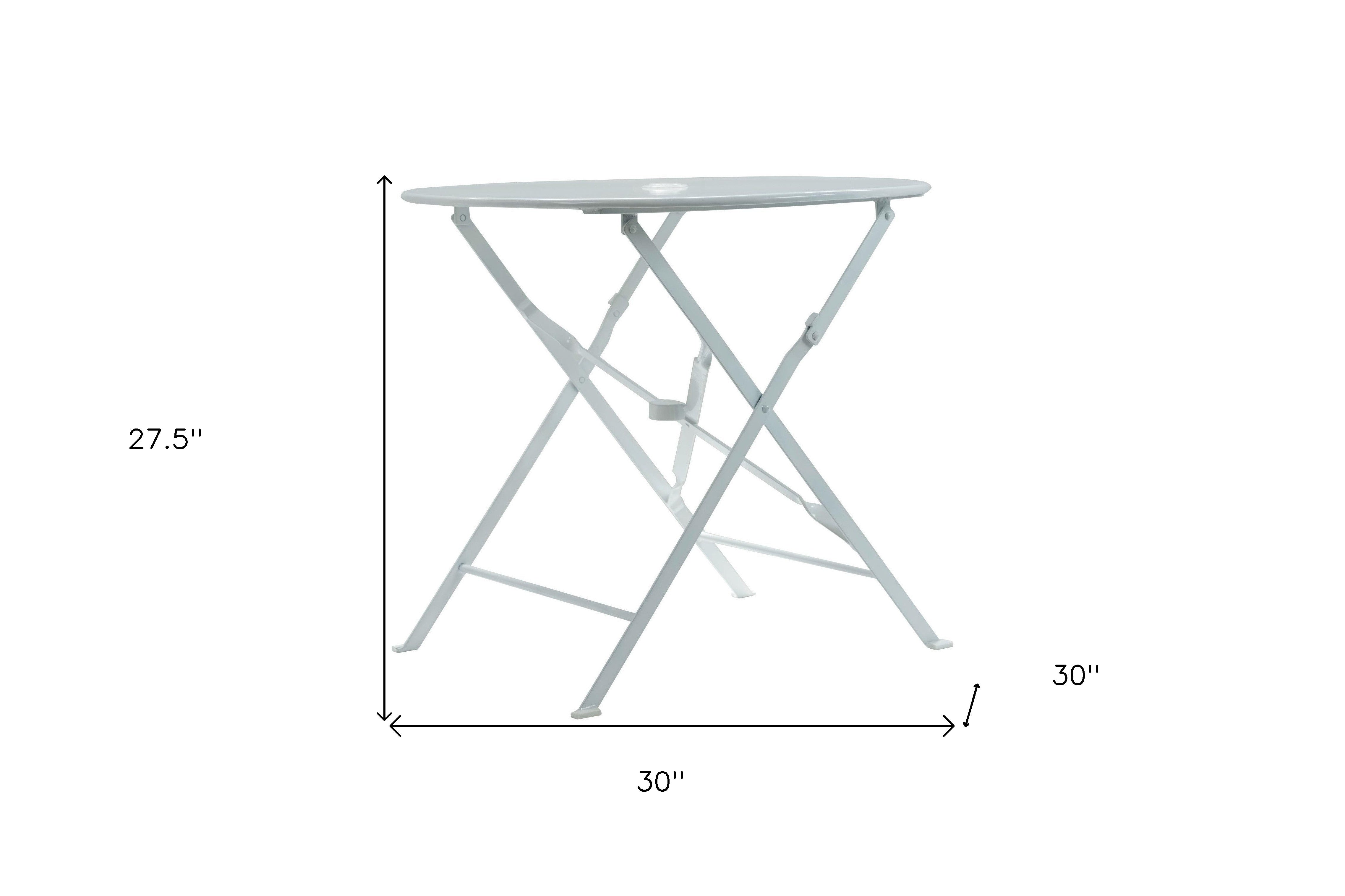 30" White Aluminum Round Folding Outdoor Bistro Table with Umbrella Hole