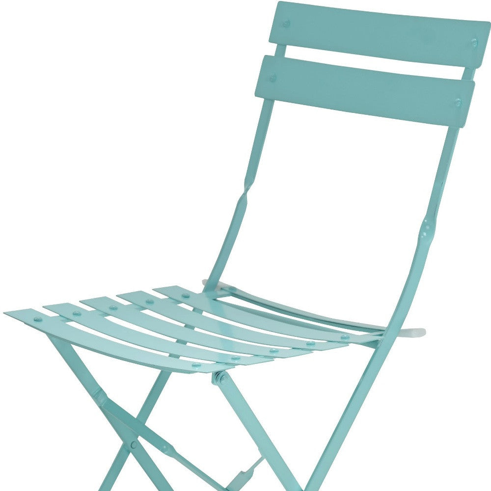 Set of Two Aqua Blue Aluminum Outdoor Folding Dining Chairs