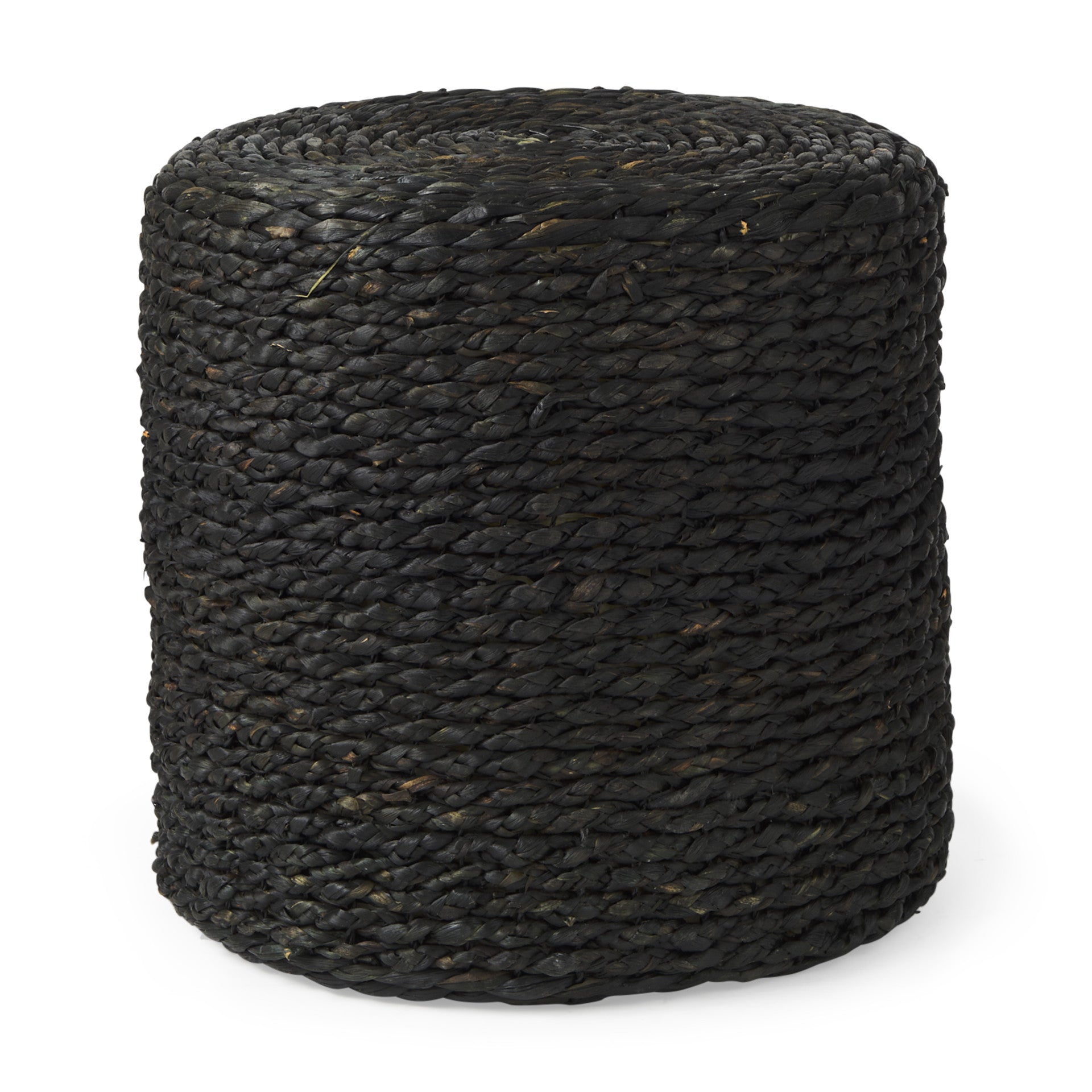 18" Black Jute Round Pouf Ottoman