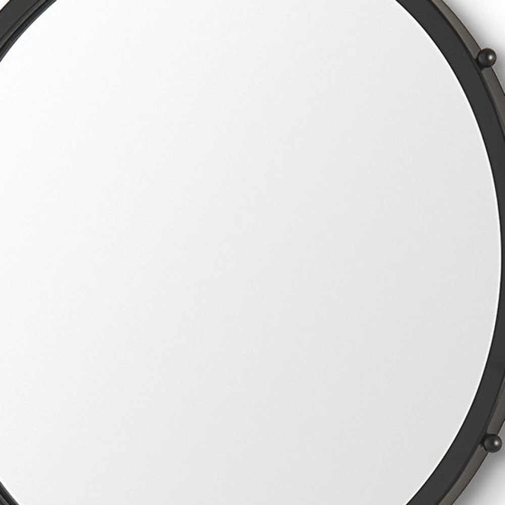 25" Black Metal Beaded Round Framed Accent Mirror
