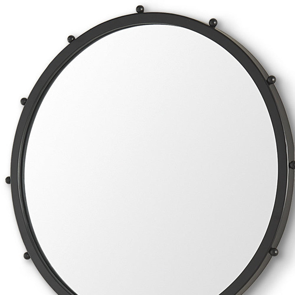 25" Black Metal Beaded Round Framed Accent Mirror