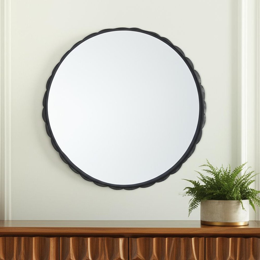 30" Black Metal Scalloped Framed Accent Mirror