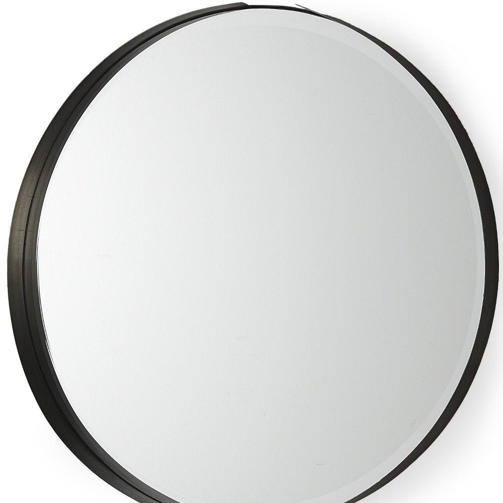 24" Black Metal Round Framed Accent Mirror