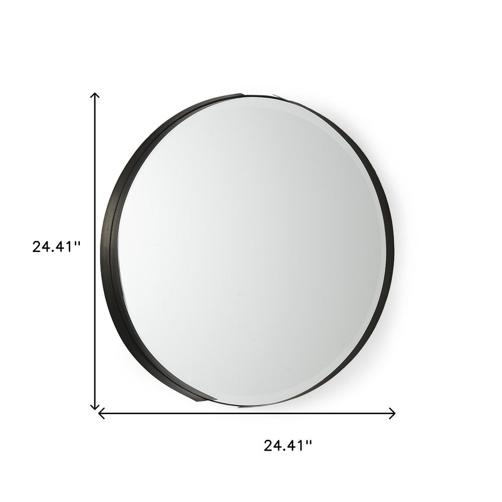 24" Black Metal Round Framed Accent Mirror