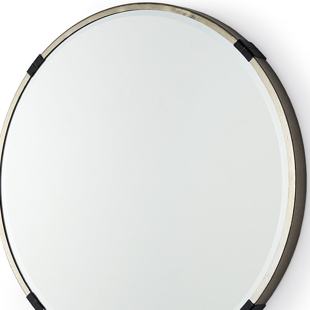 24" Gold And Black Metal Round Framed Accent Mirror