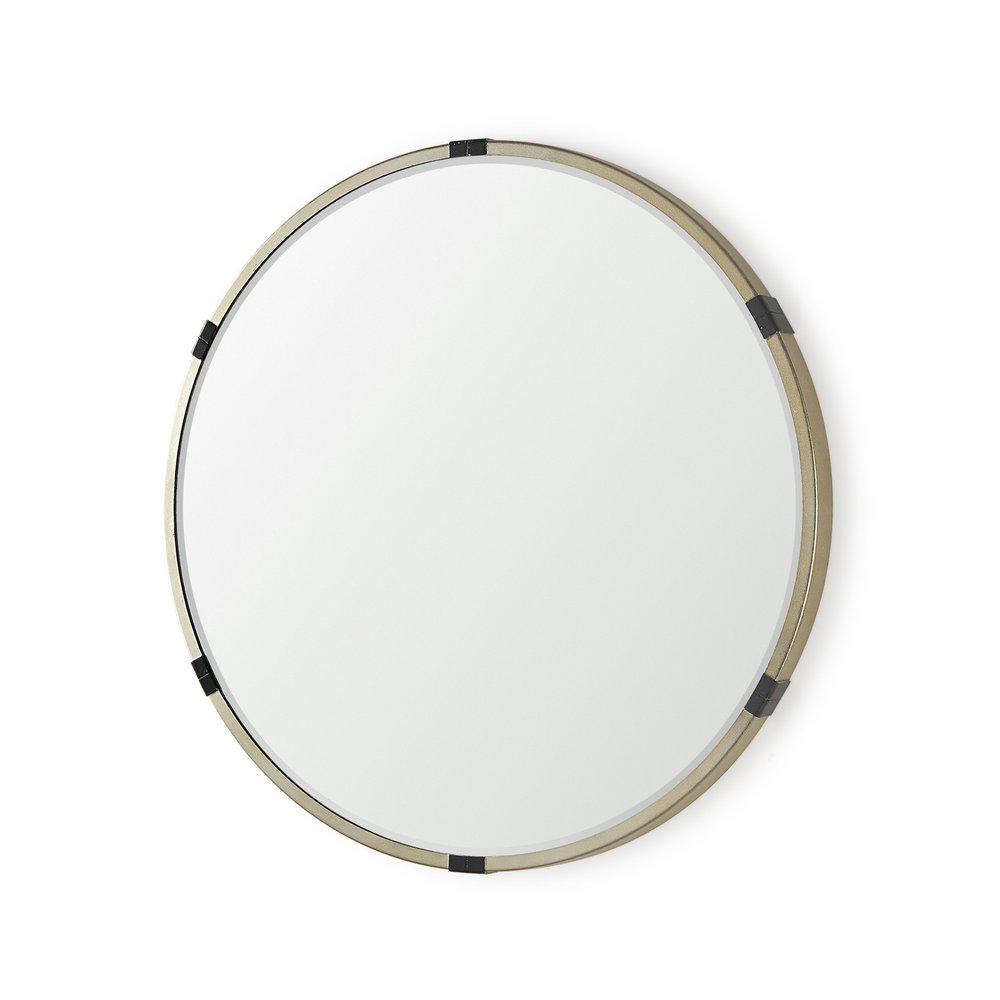 29" Gold And Black Metal Round Framed Accent Mirror