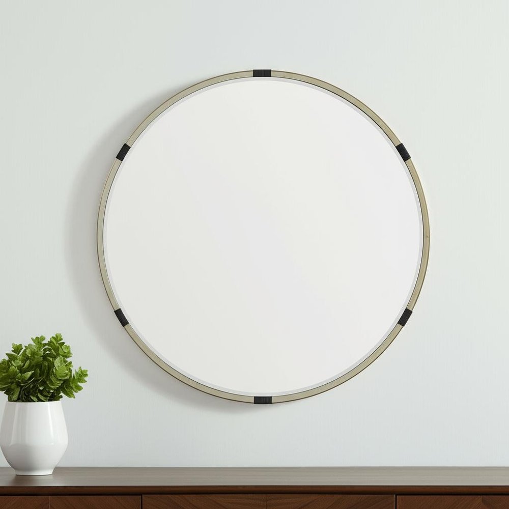 29" Gold And Black Metal Round Framed Accent Mirror