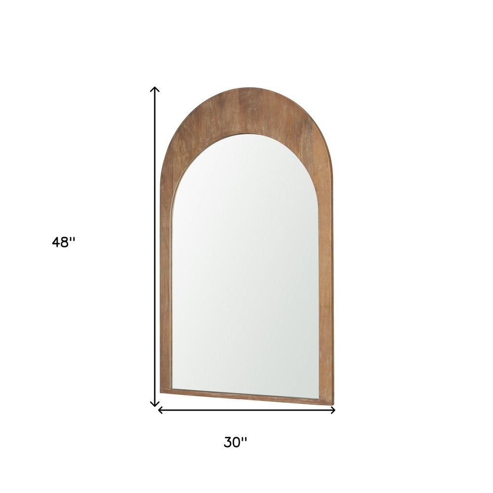 48" Light Brown Solid Wood Arch Framed Accent Mirror