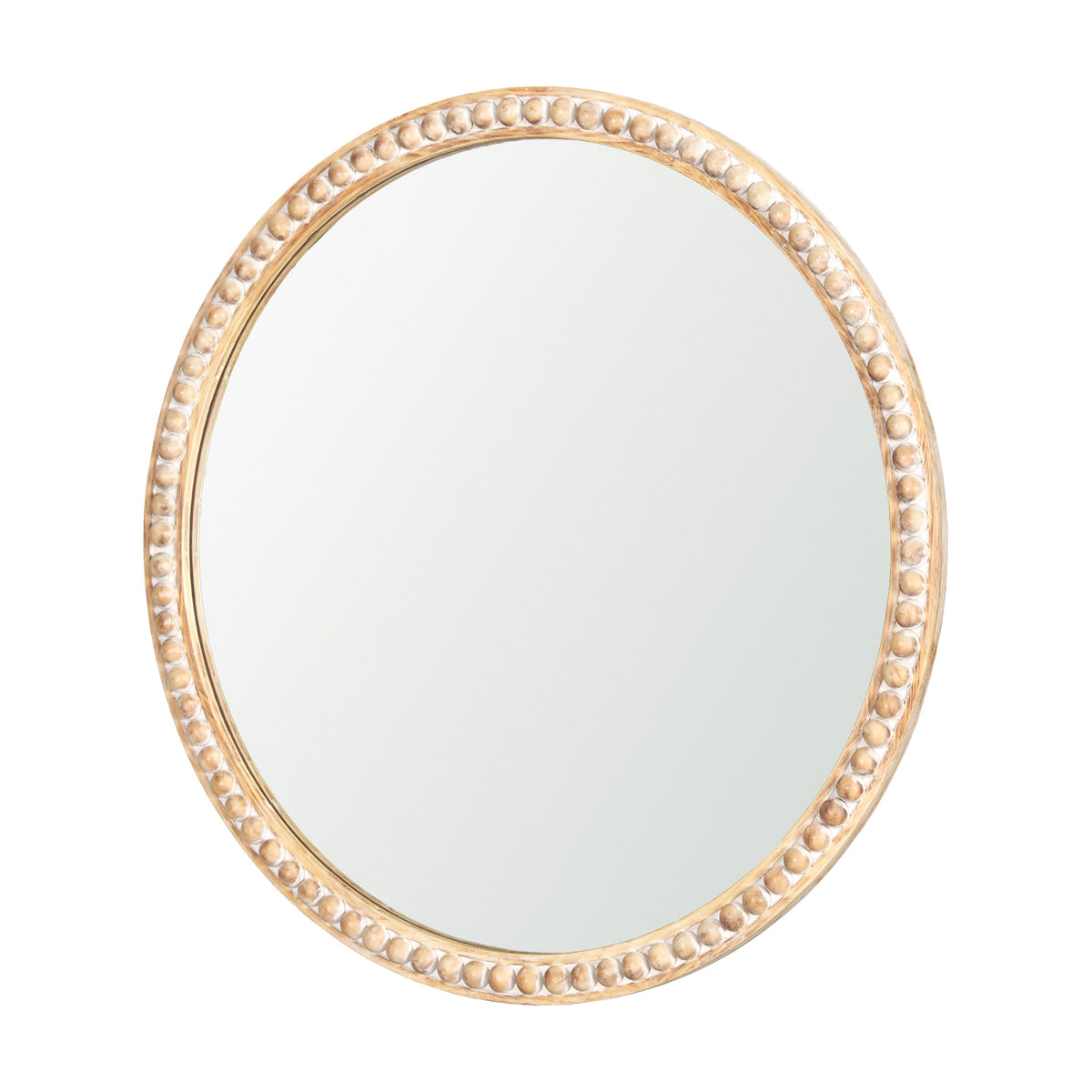 30" Natural Solid Wood Beaded Round Framed Accent Mirror