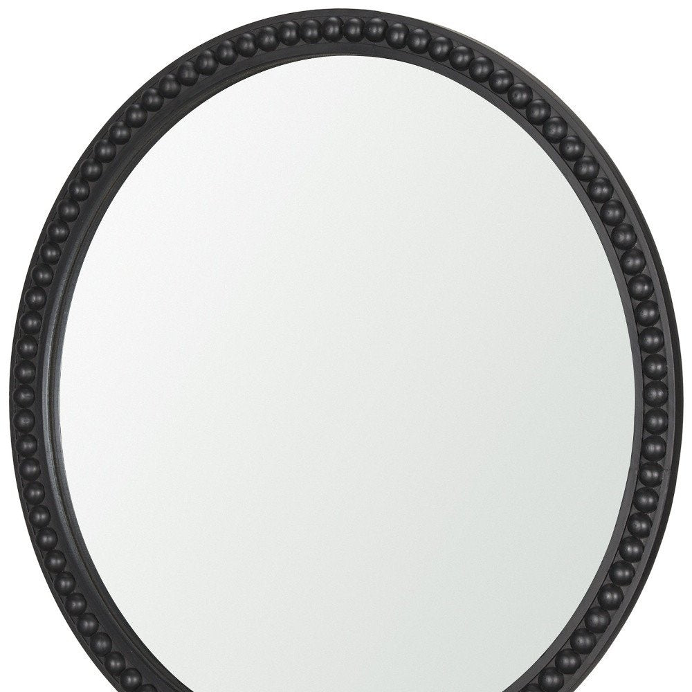 30" Black Solid Wood Beaded Round Framed Accent Mirror