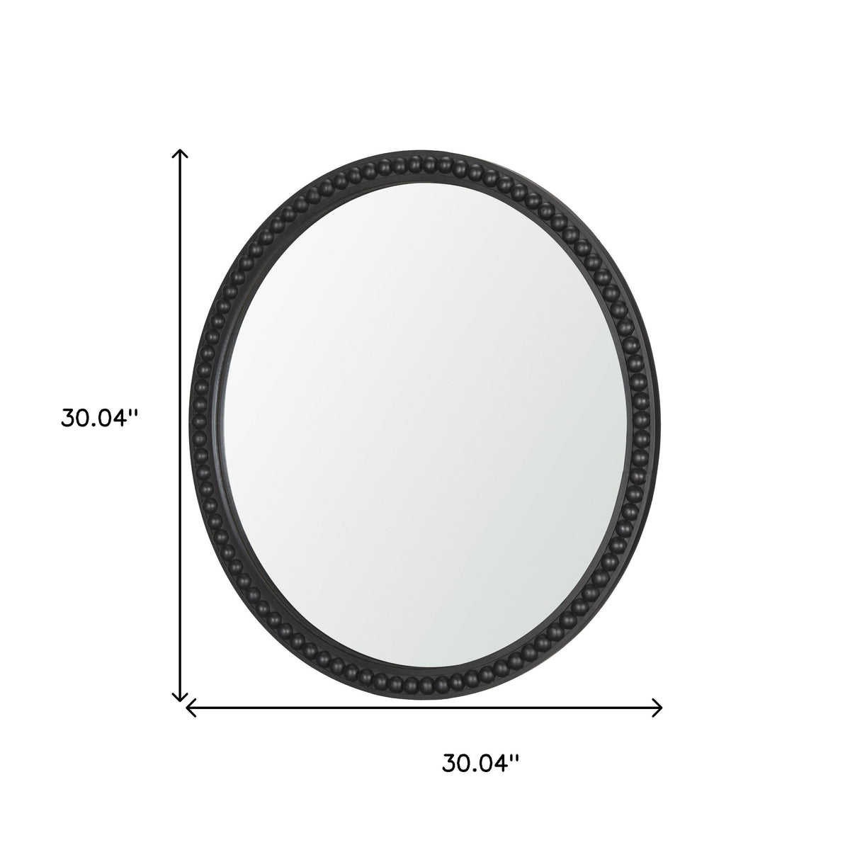 30" Black Solid Wood Beaded Round Framed Accent Mirror