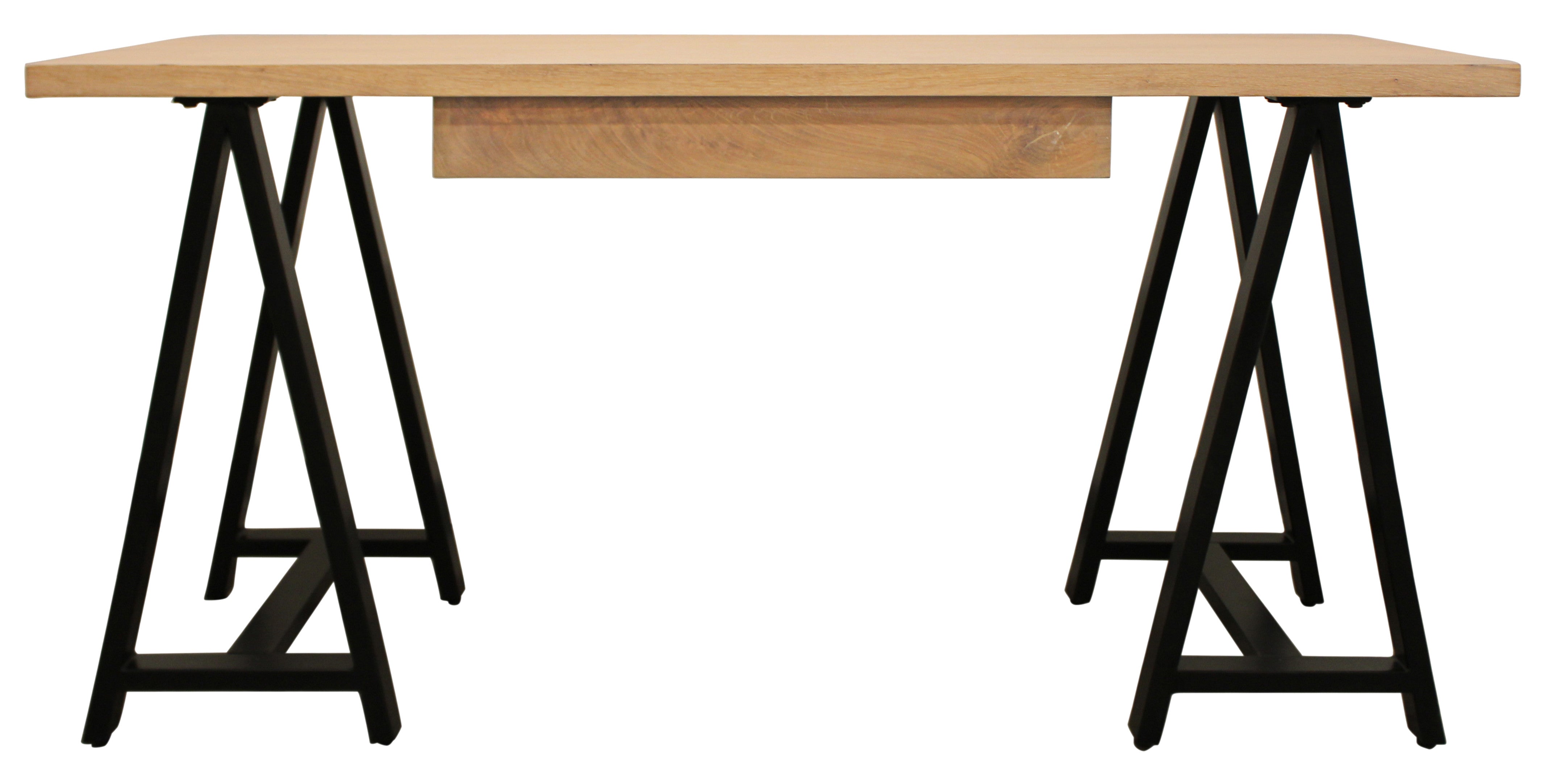 60" Natural and Black Solid Wood and Metal Trestle Executive Desk