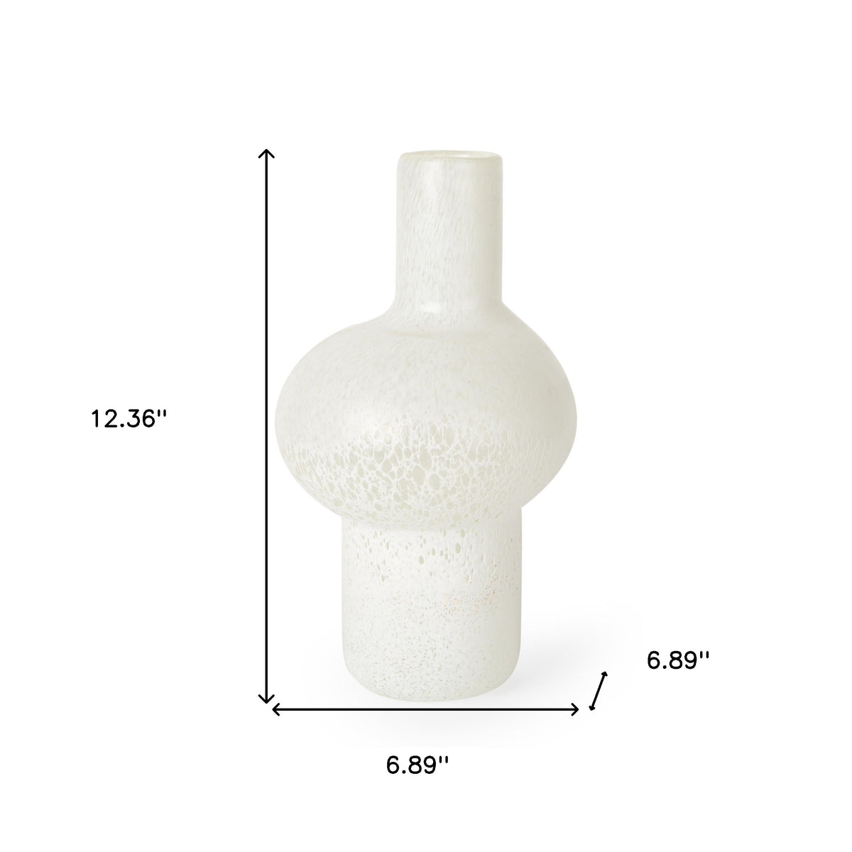 12" White Mottled Handblown Glass Table Vase