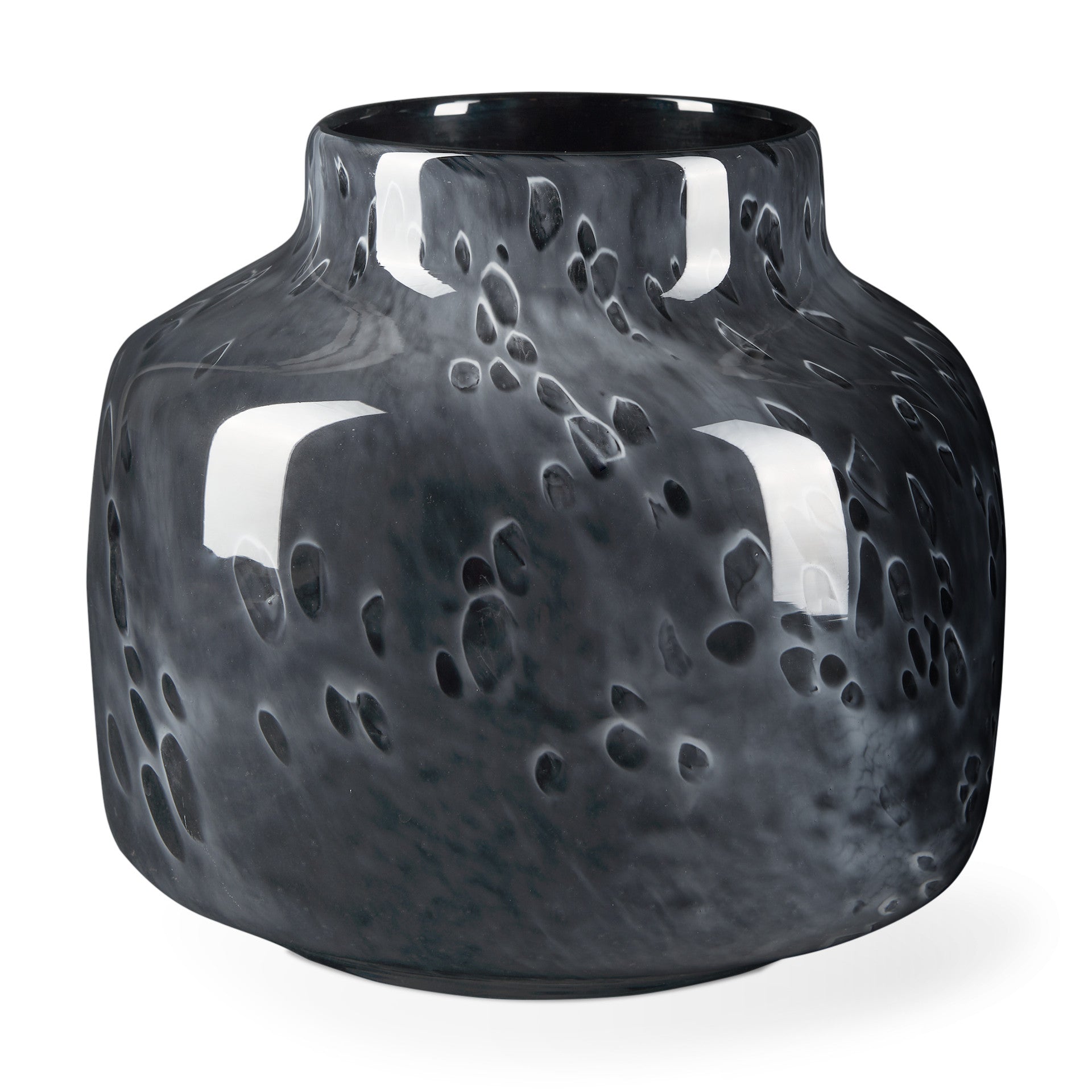 9" Black Mottled Round Glass Table Vase