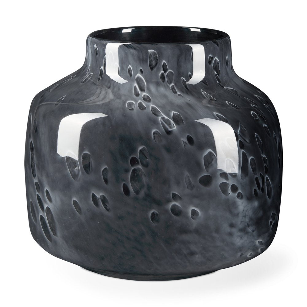 9" Black Mottled Round Glass Table Vase