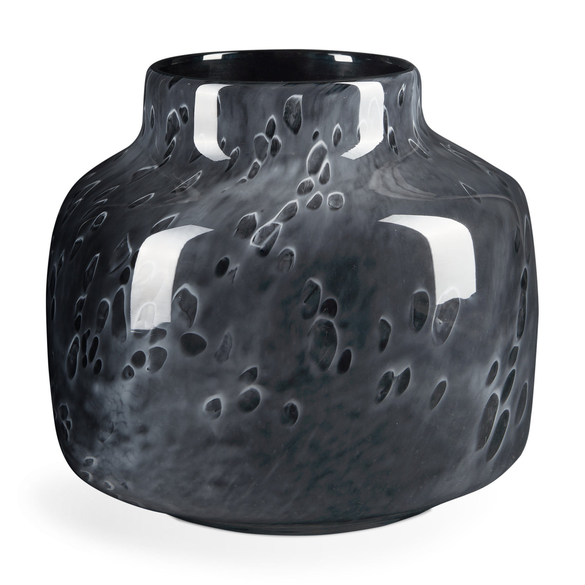 9" Black Mottled Round Glass Table Vase