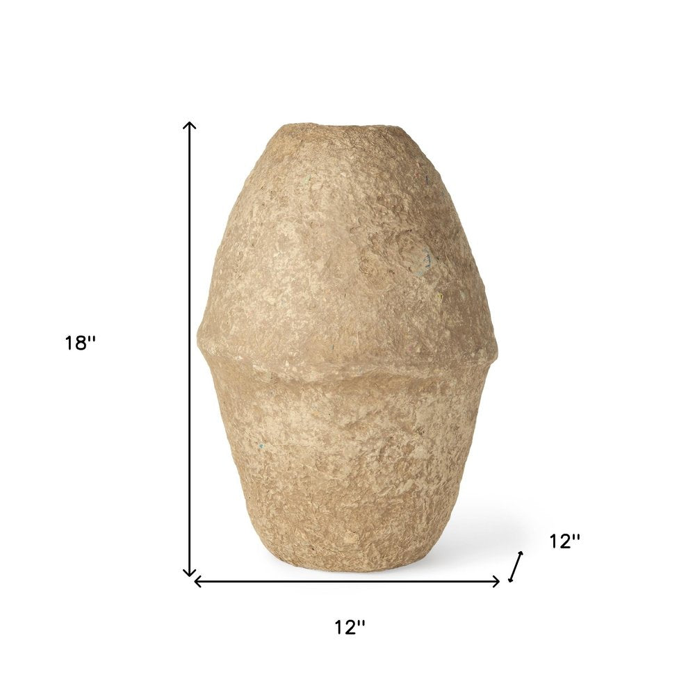 18" Beige Paper Mache Cylinder Table Vase