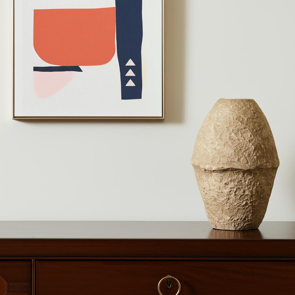 18" Beige Paper Mache Cylinder Table Vase