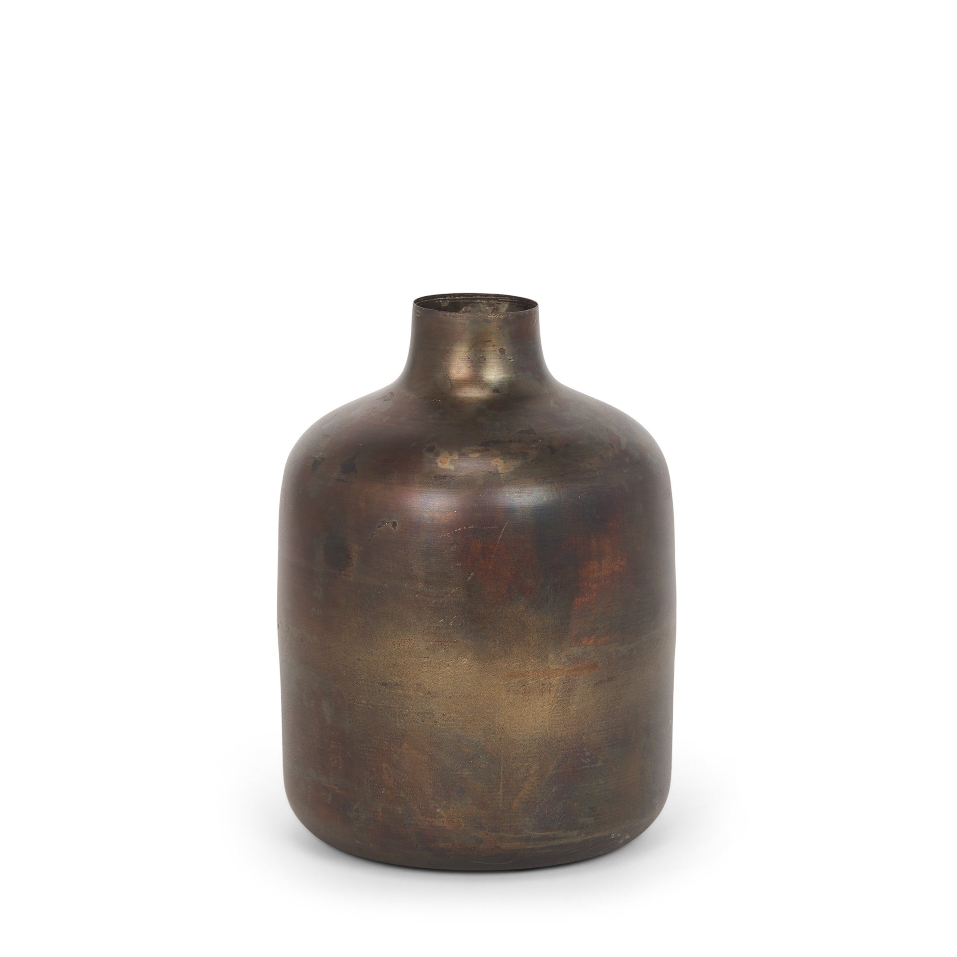 9" Antiqued Gold Metal Cylinder Table Vase