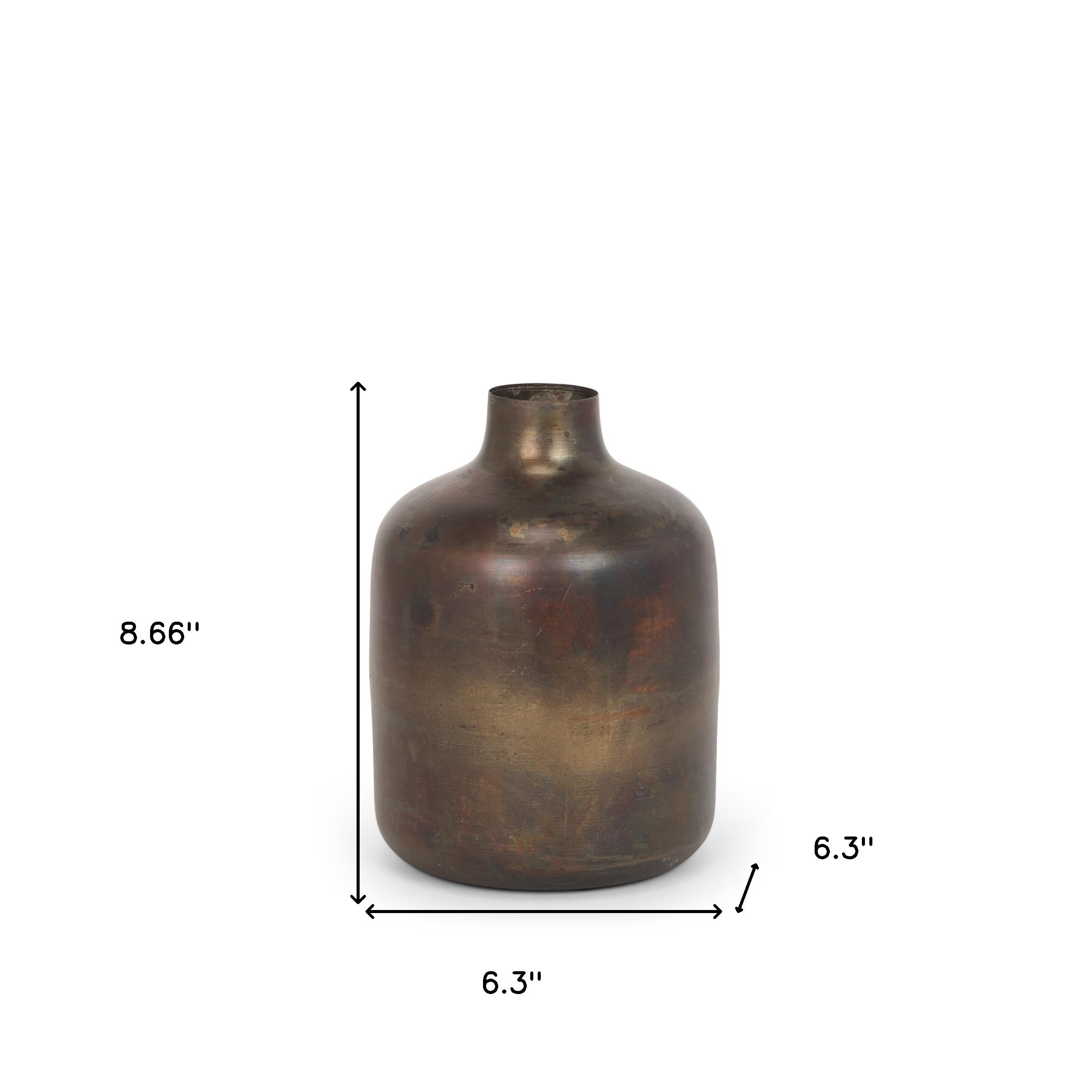 9" Antiqued Gold Metal Cylinder Table Vase