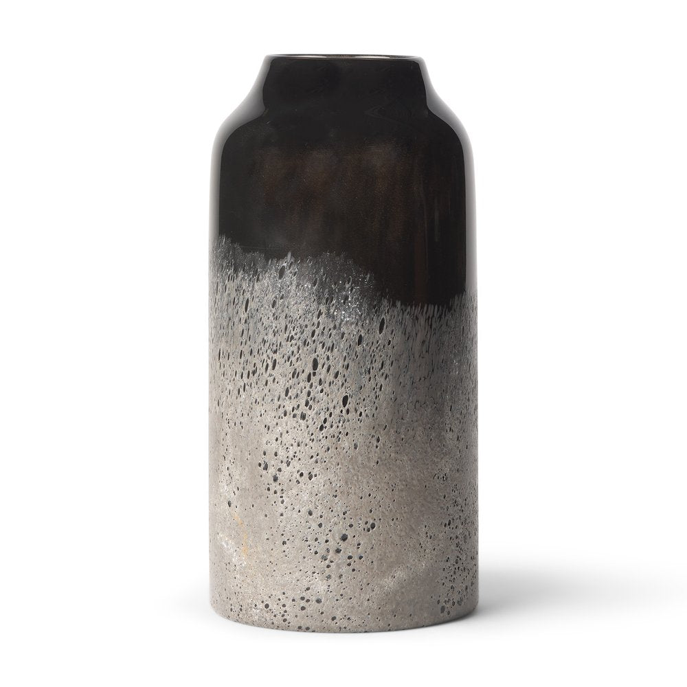 10" Black And Gray Abstract Glass Cylinder Table Vase