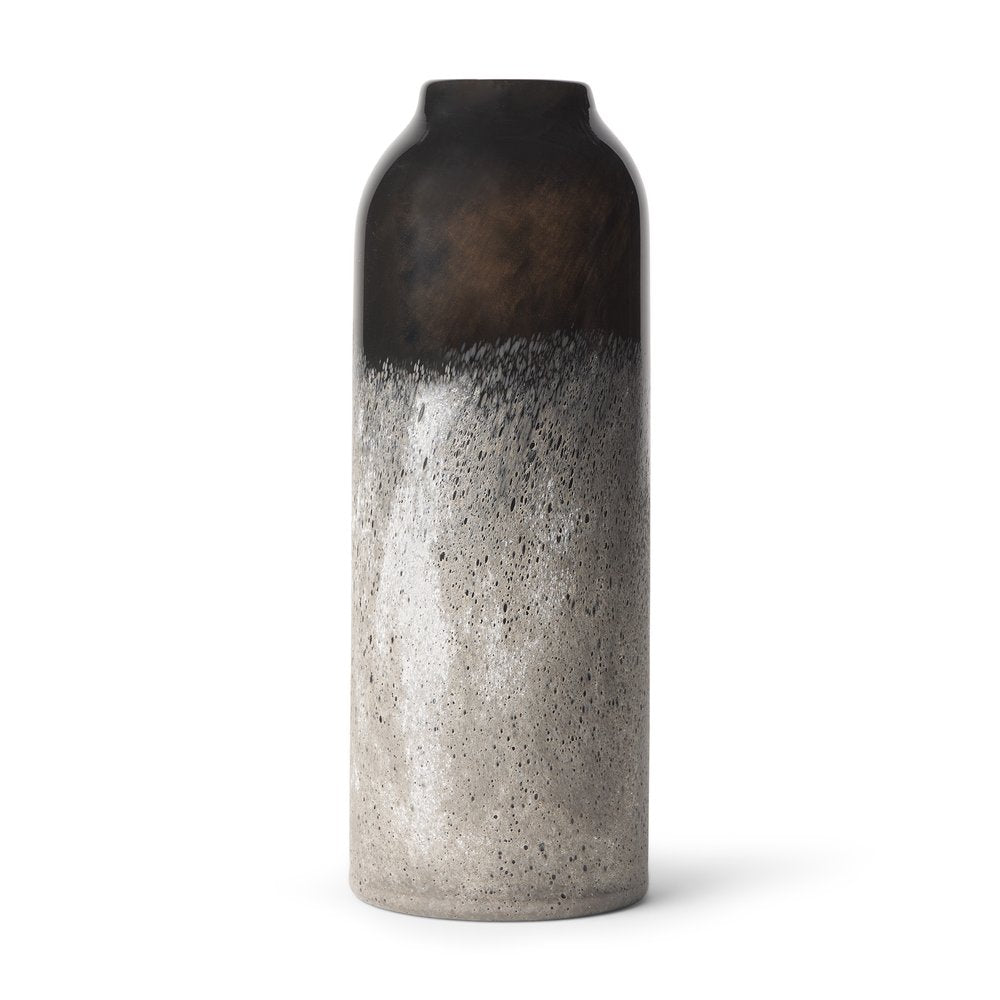 12" Black And Gray Glass Cylinder Table Vase