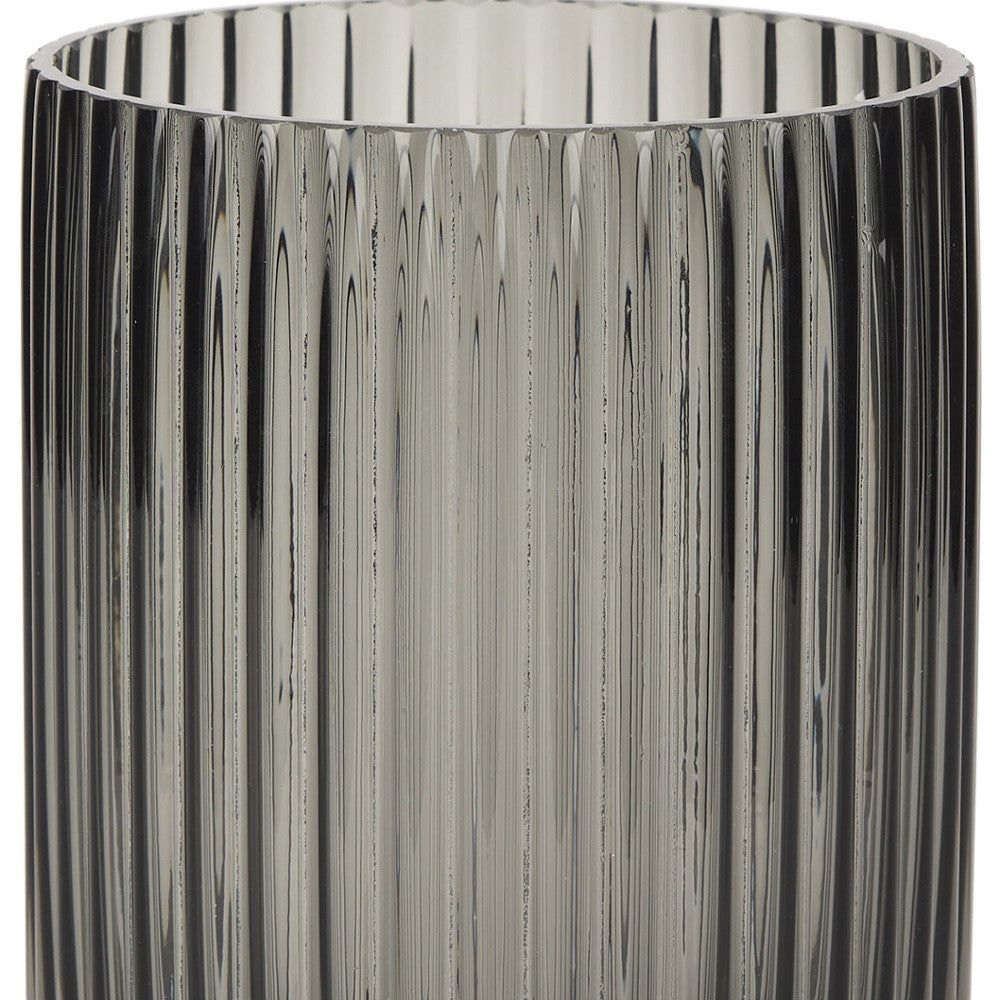 8" Black Cylinder Ribbed Glass Table Vase