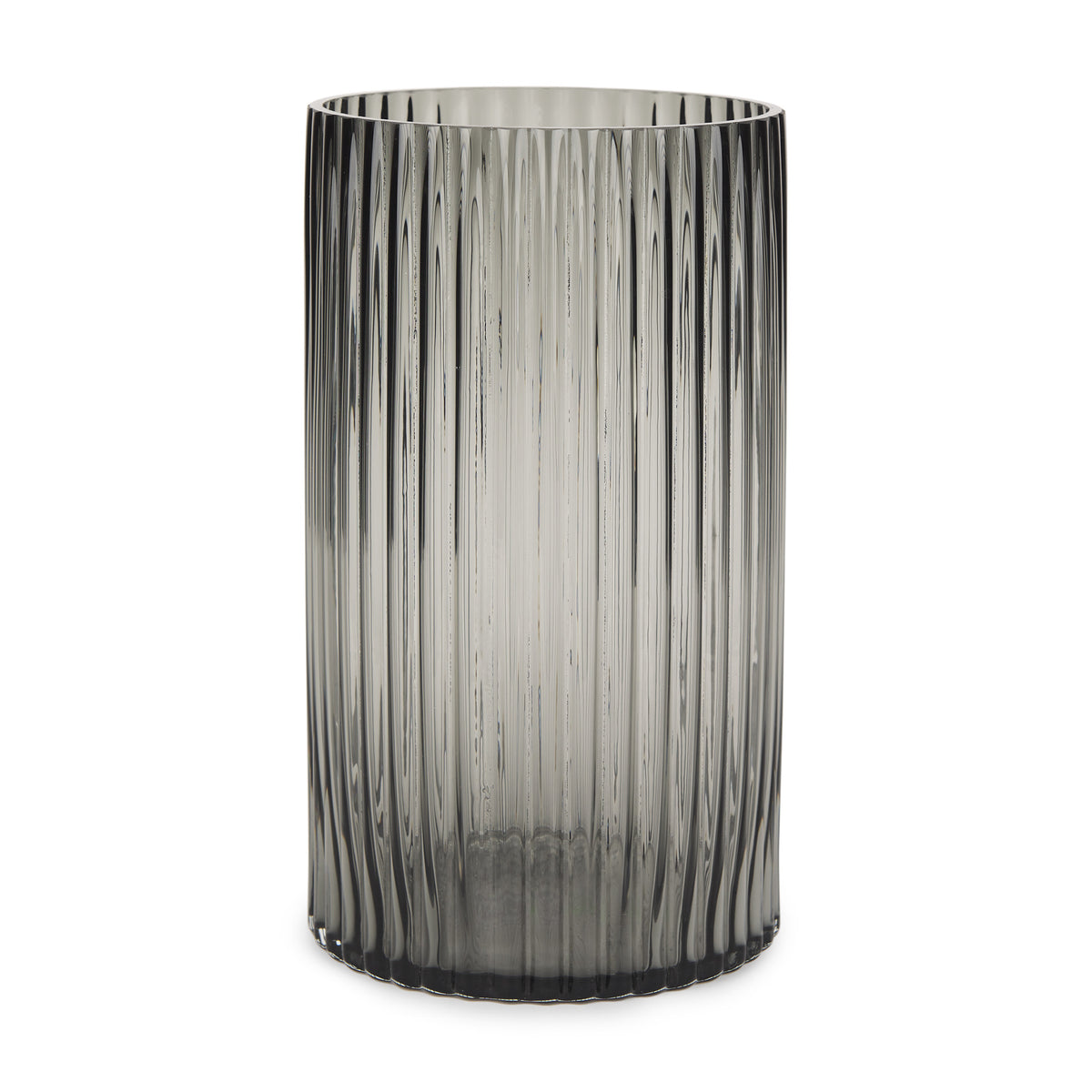 11" Black Cylinder Ribbed Glass Table Vase