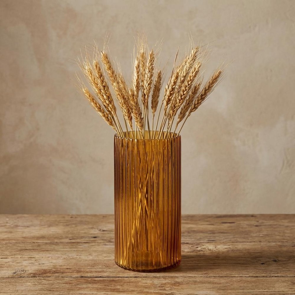 11" Amber Glass Ribbed Cylinder Table Vase