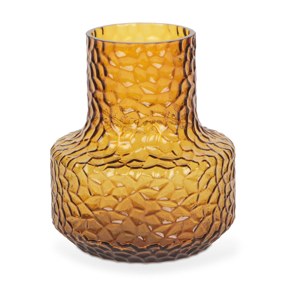 7" Amber Glass Faceted Table Vase