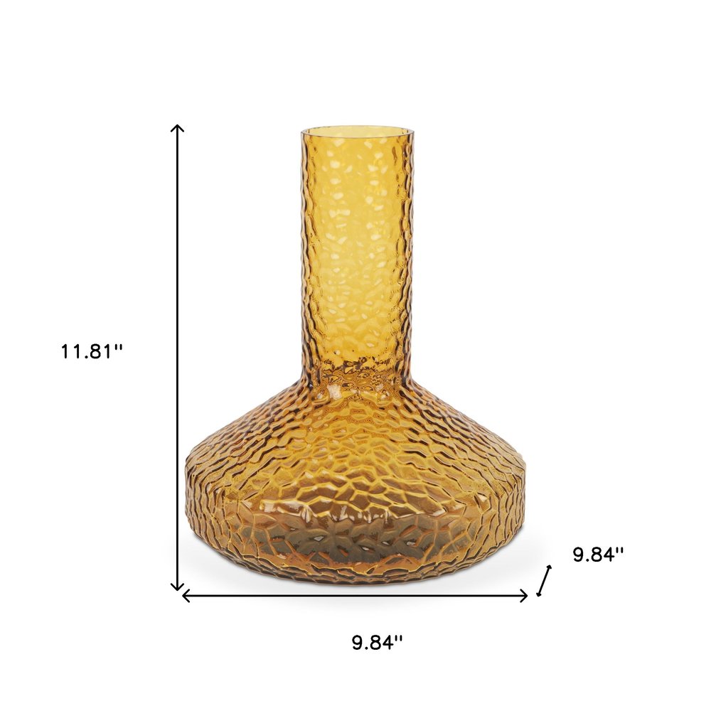 12" Amber Glass Faceted Table Vase