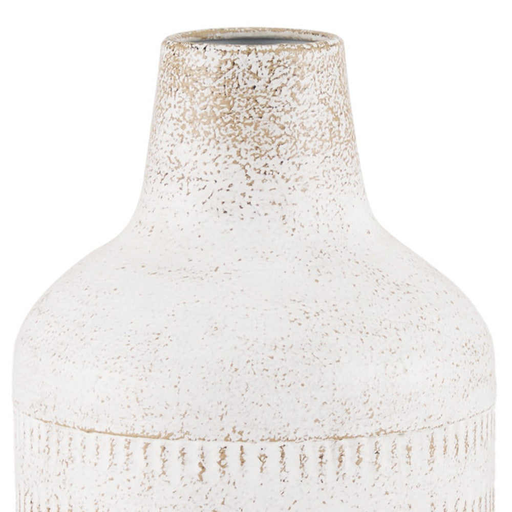 11" Off White And Natural Geometric Metal Cylinder Table Vase