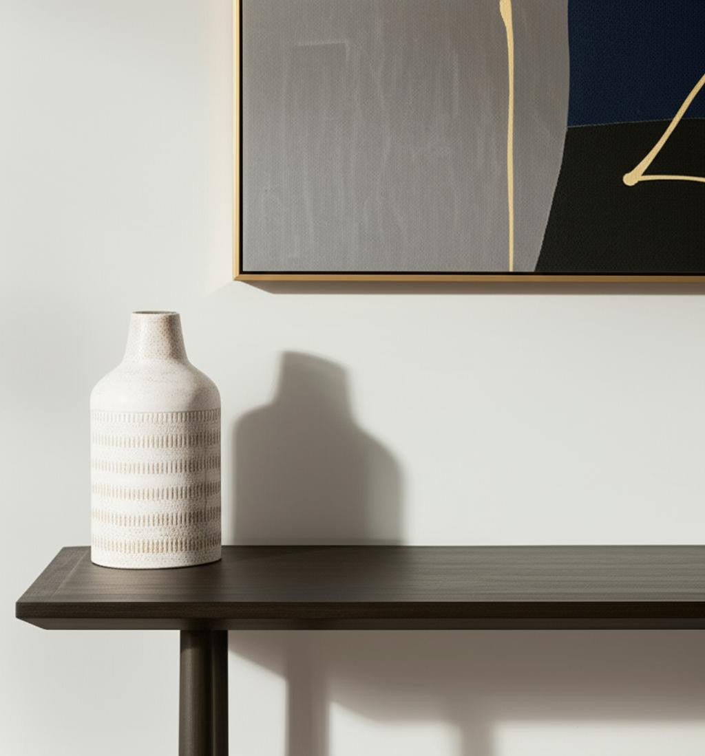11" Off White And Natural Geometric Metal Cylinder Table Vase