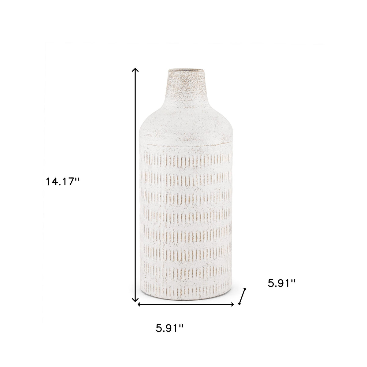 14" Off White And Natural Geometric Metal Cylinder Table Vase