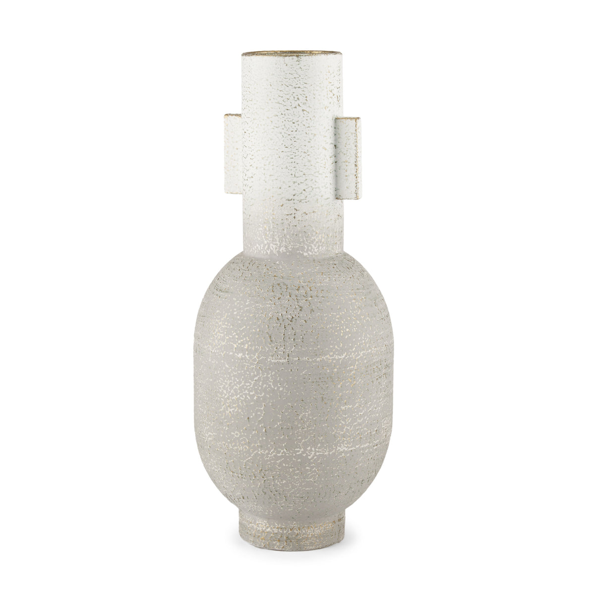 16" Off White And Gold Metal Table Vase