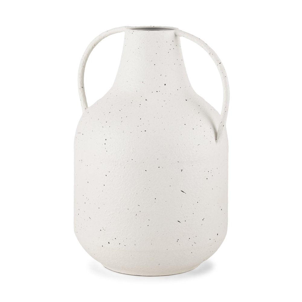 12" White Speckle Metal Amphora Table Vase