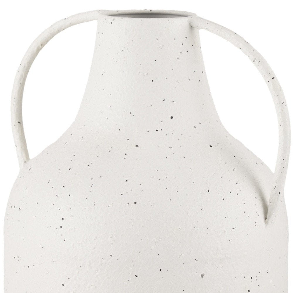 12" White Speckle Metal Amphora Table Vase
