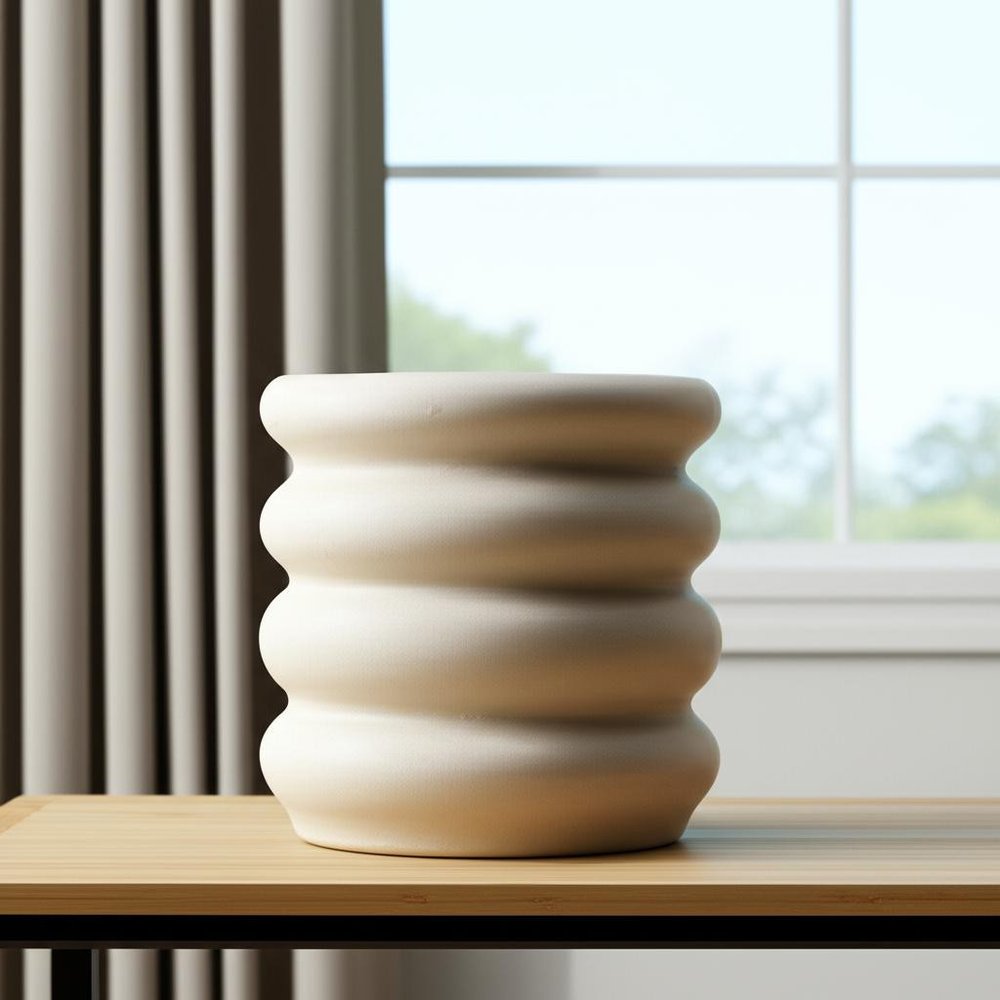14" Cream Cylinder Ceramic Table Vase