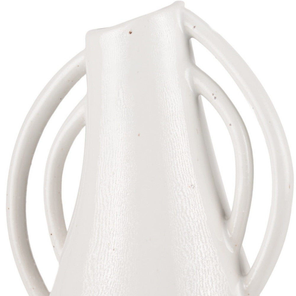 14" Off White Speckle Ceramic Amphora Table Vase