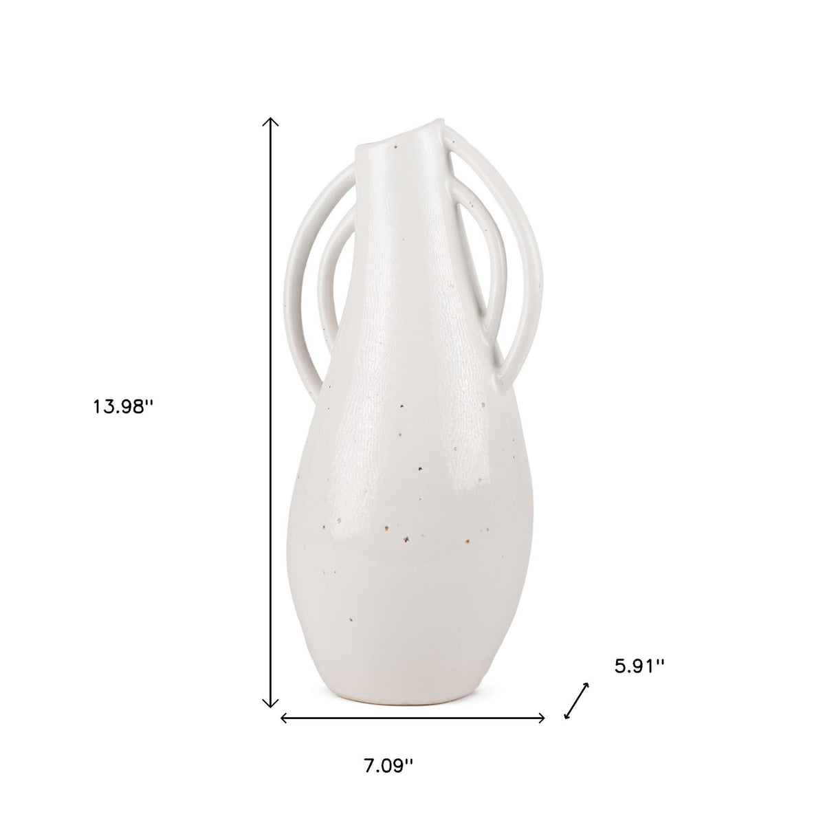 14" Off White Speckle Ceramic Amphora Table Vase