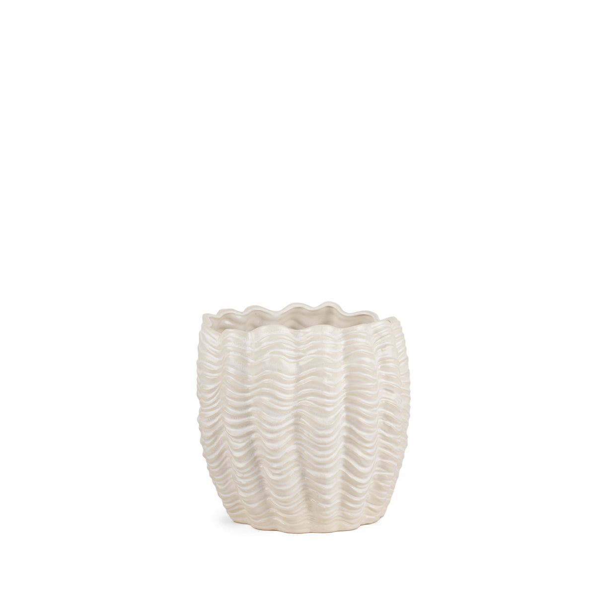 11" Cream Ceramic Sculptural Waves Table Vase