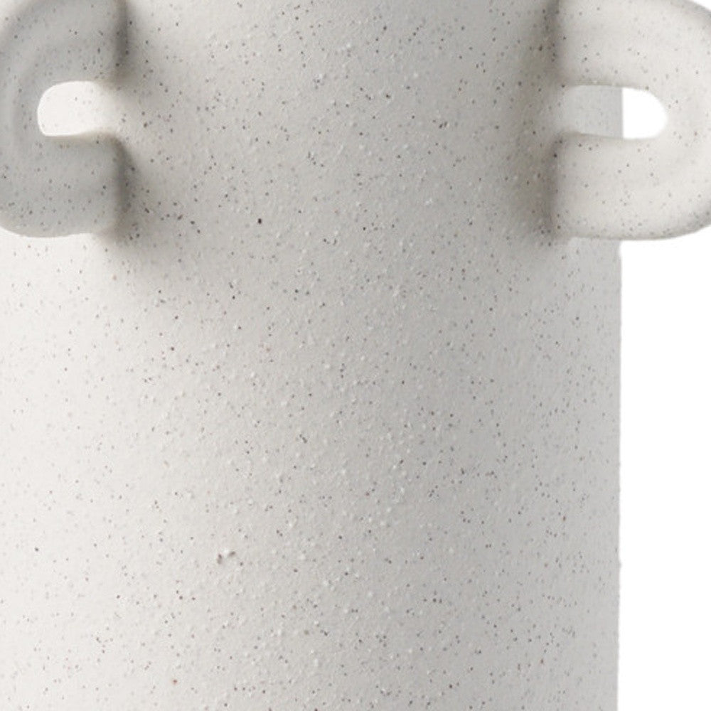 16" Off White Cylinder Ceramic Table Vase With Handles