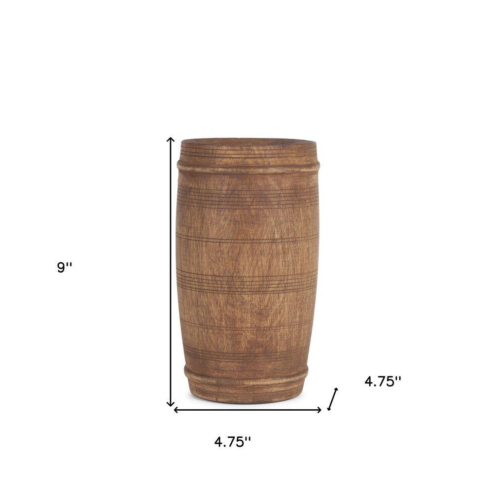 9" Brown Solid Wood Cylinder Table Vase