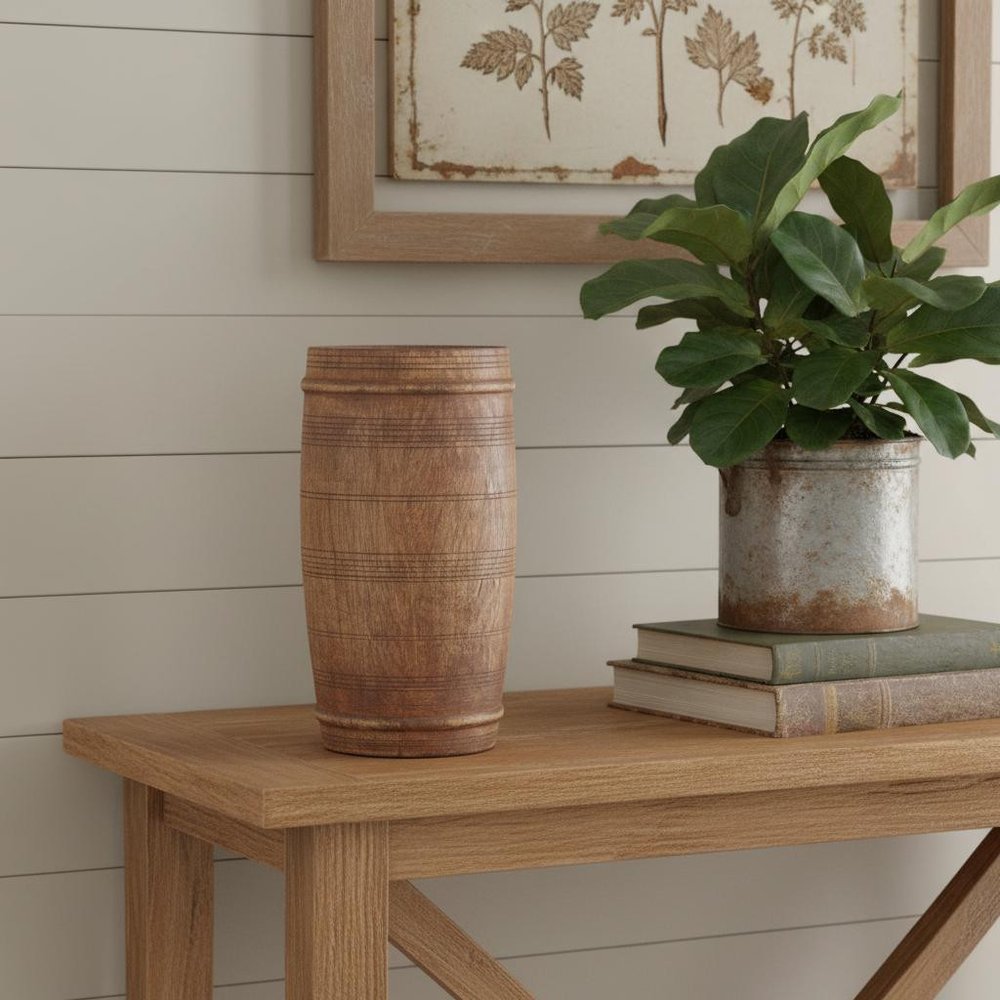 9" Brown Solid Wood Cylinder Table Vase
