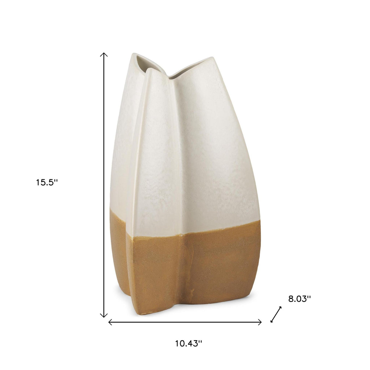 16" Off White And Tan Color Block Ceramic Table Vase