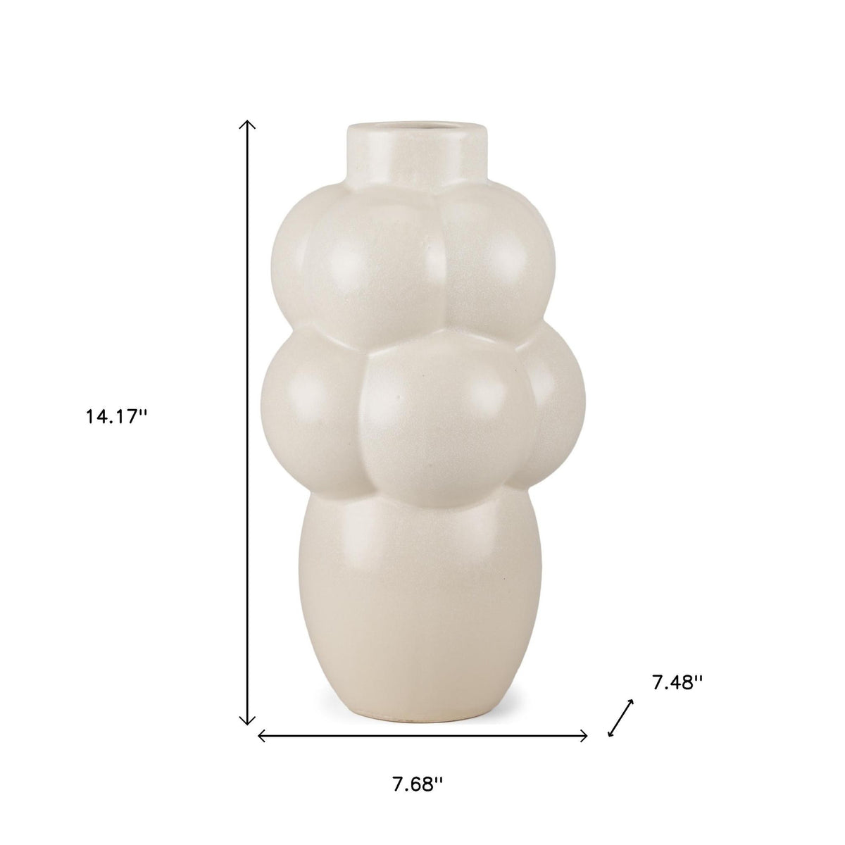 14" Cream Ceramic Modern Abstract Bubbles Table Vase