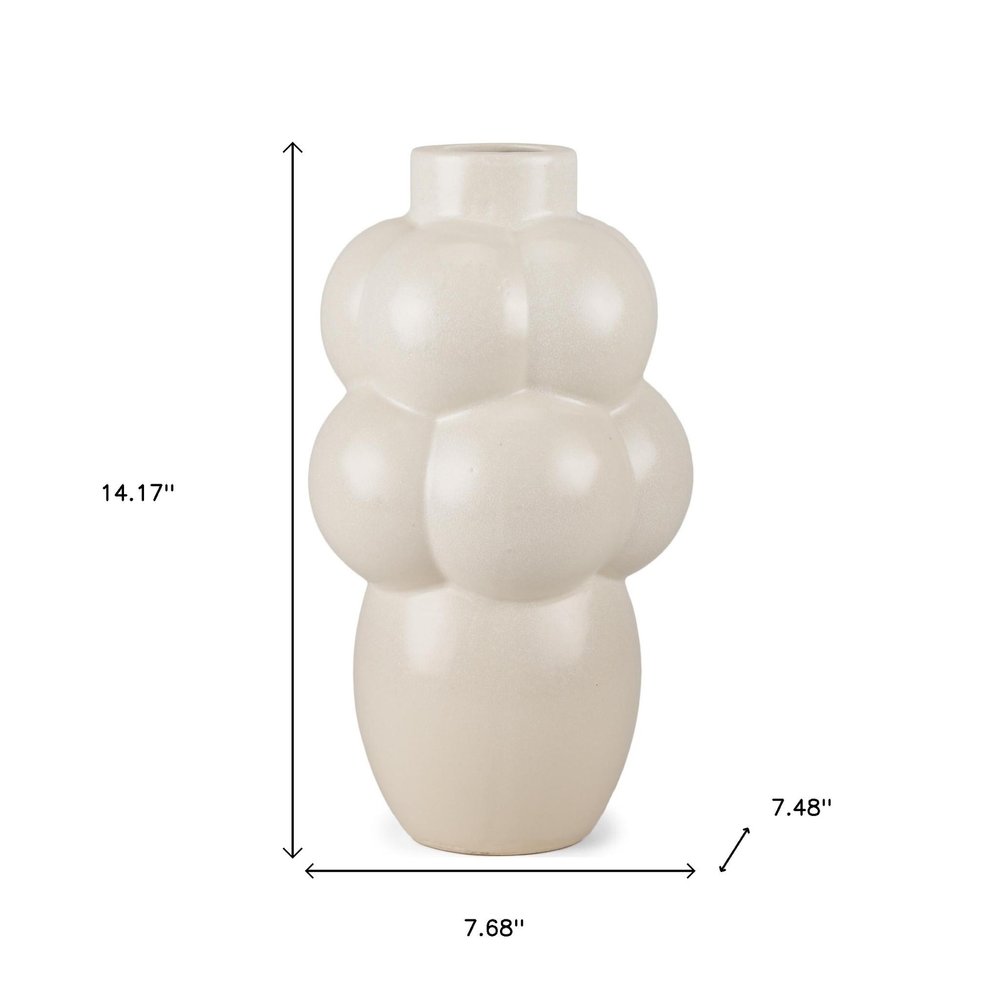 14" Cream Ceramic Modern Abstract Bubbles Table Vase