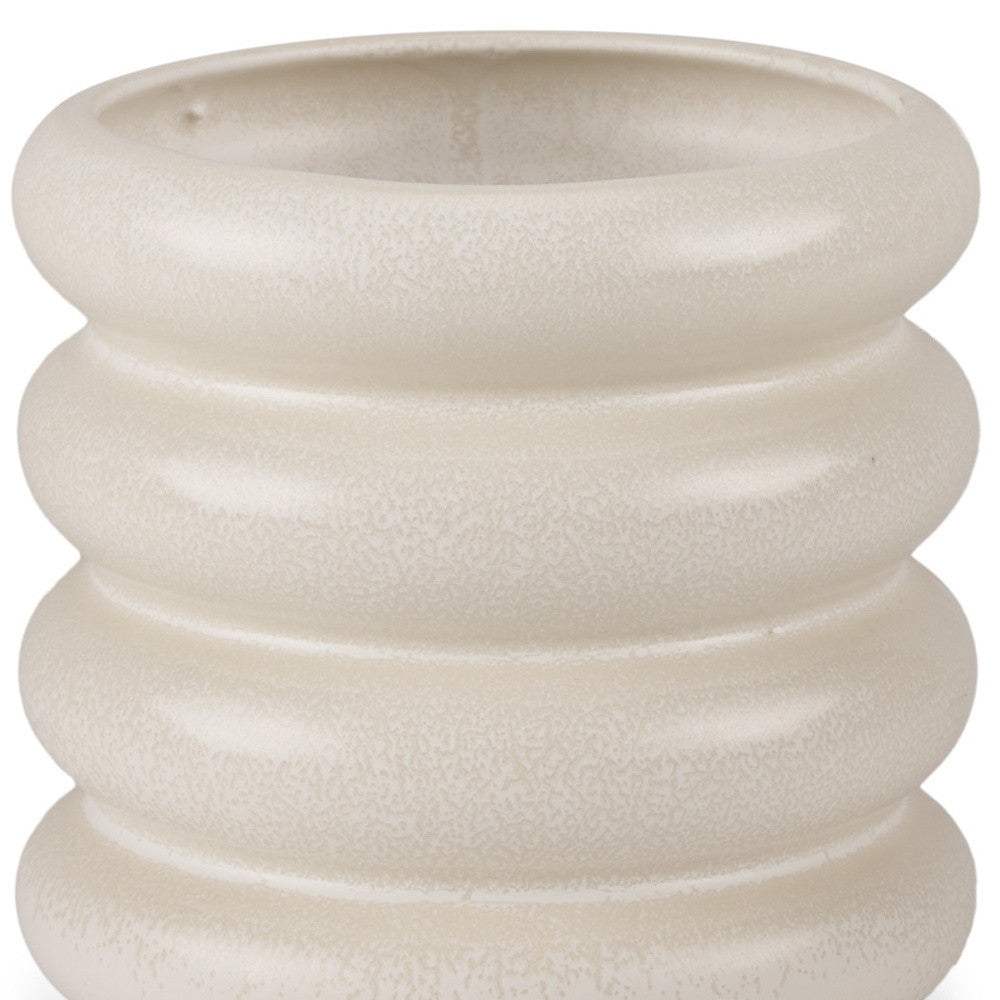 7" Cream Ceramic Stacking Rings Cylinder Table Vase